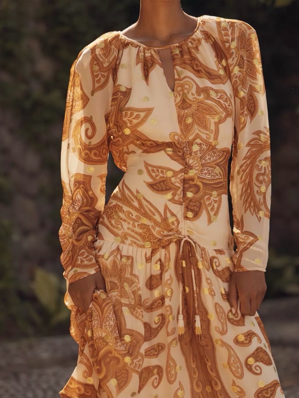 Farm Rio x Anthropologie L/S  Jacquard Maxi Dress is a long-sleeved Paisley NWT - Picture 4 of 11